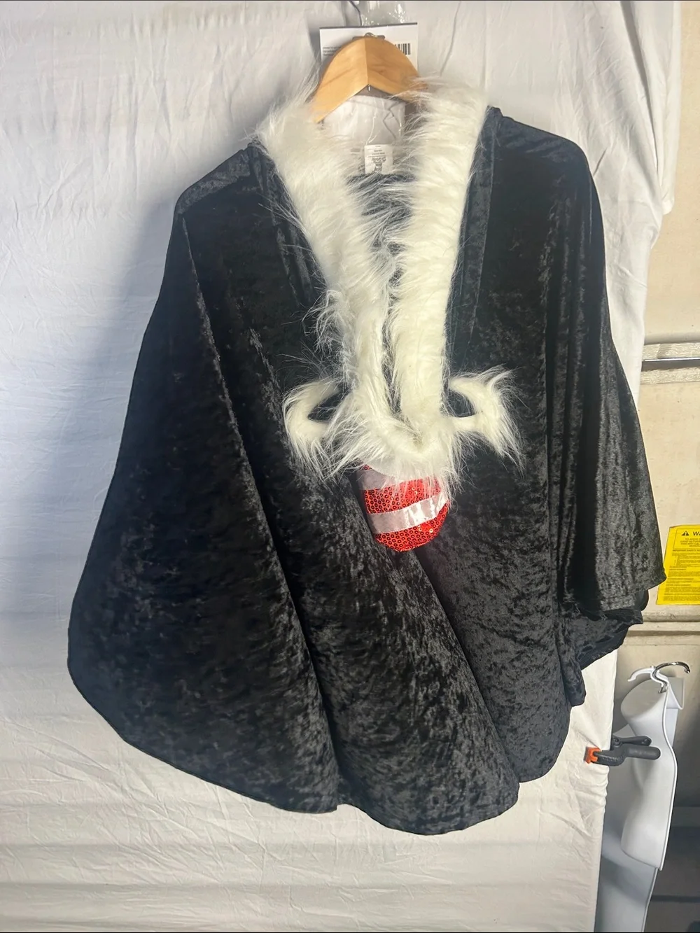 Dr. Seuss Black Kids Cape with White Faux-Fur Trim and Red Sequin Bow